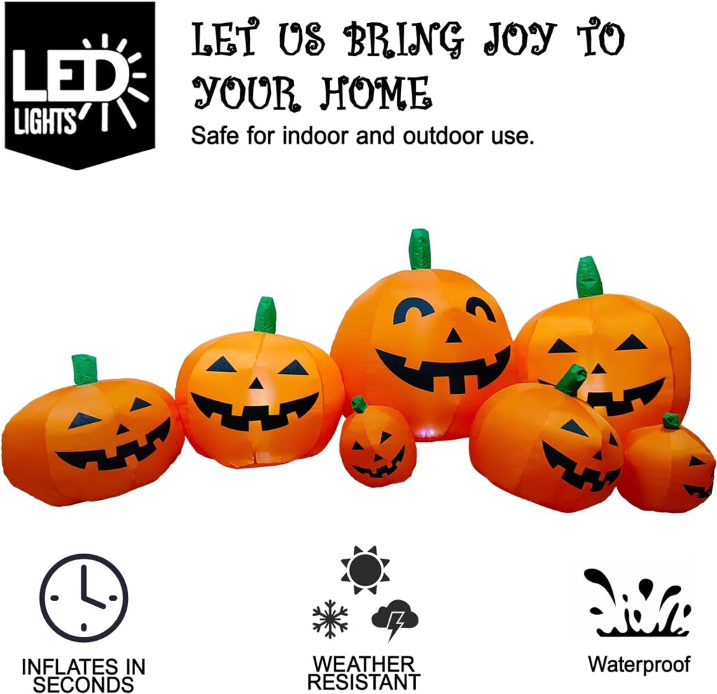 7.5 FT Halloween Inflatables Decorations Pumpkin, Halloween Decor Outdoor Inflatable Pumpkin, Halloween Decorations Blow Ups Pumpkin for Yard,Party,Garden(Cold White,12 Built-in LED Lights Set)